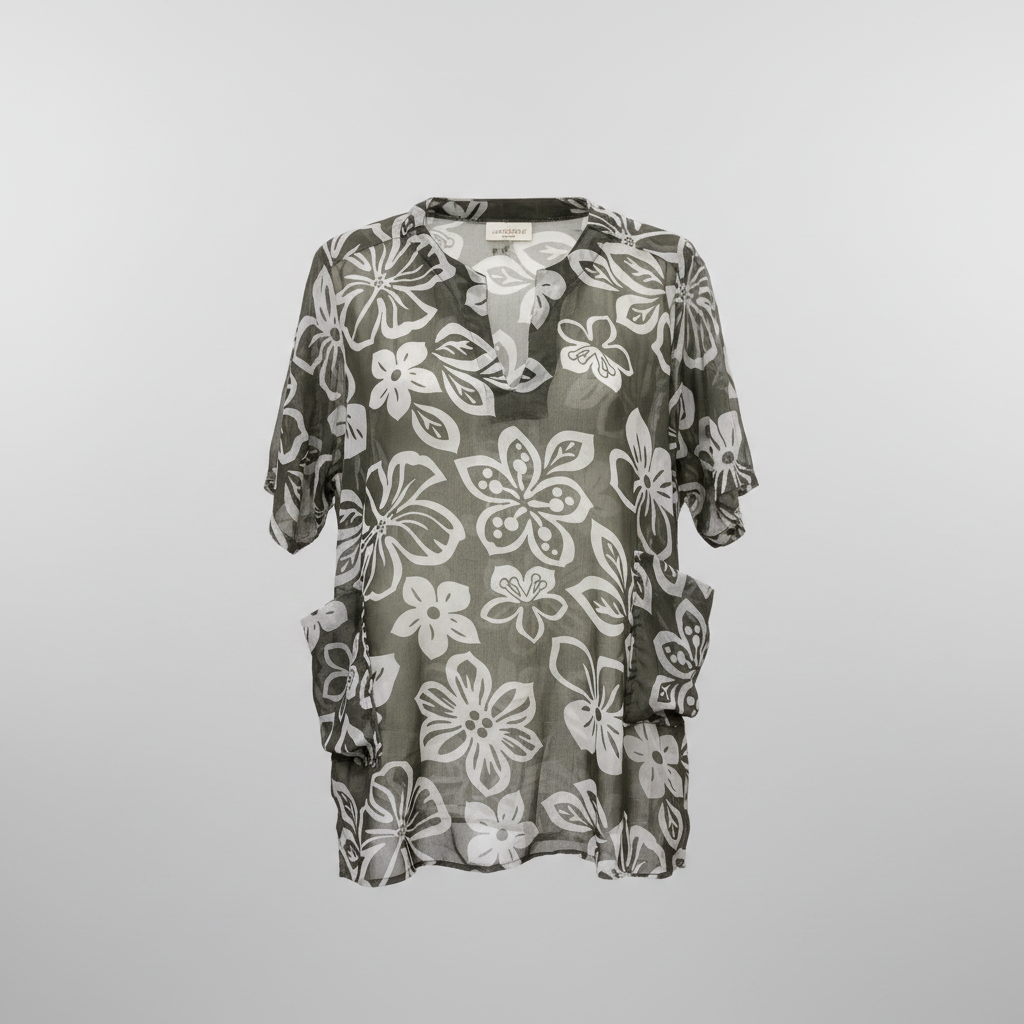 Rubynee  Vintage y2k Hawaii floral print khaki green blouse