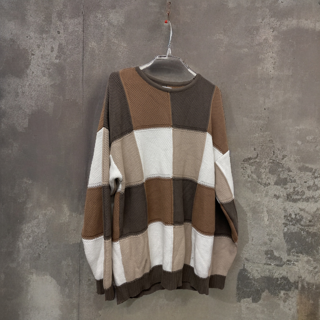 Rubynee Vintage y2k brown box patterned zara sweater