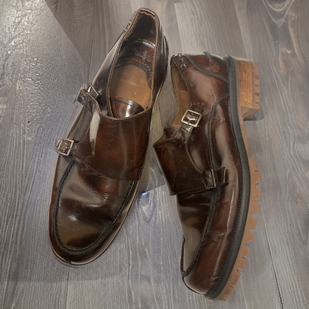 Vintage mens double buckle brown leather shoe size 41