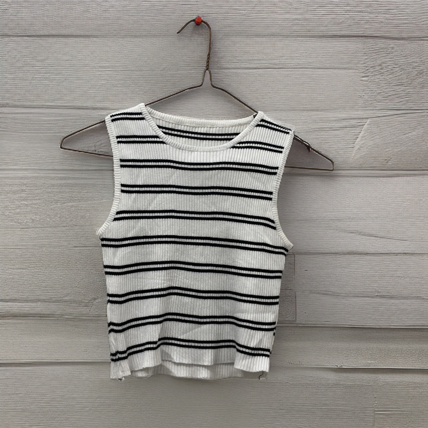 Rubynee Vintage y2k Female Knitted Black Striped sleeveless Tank Top