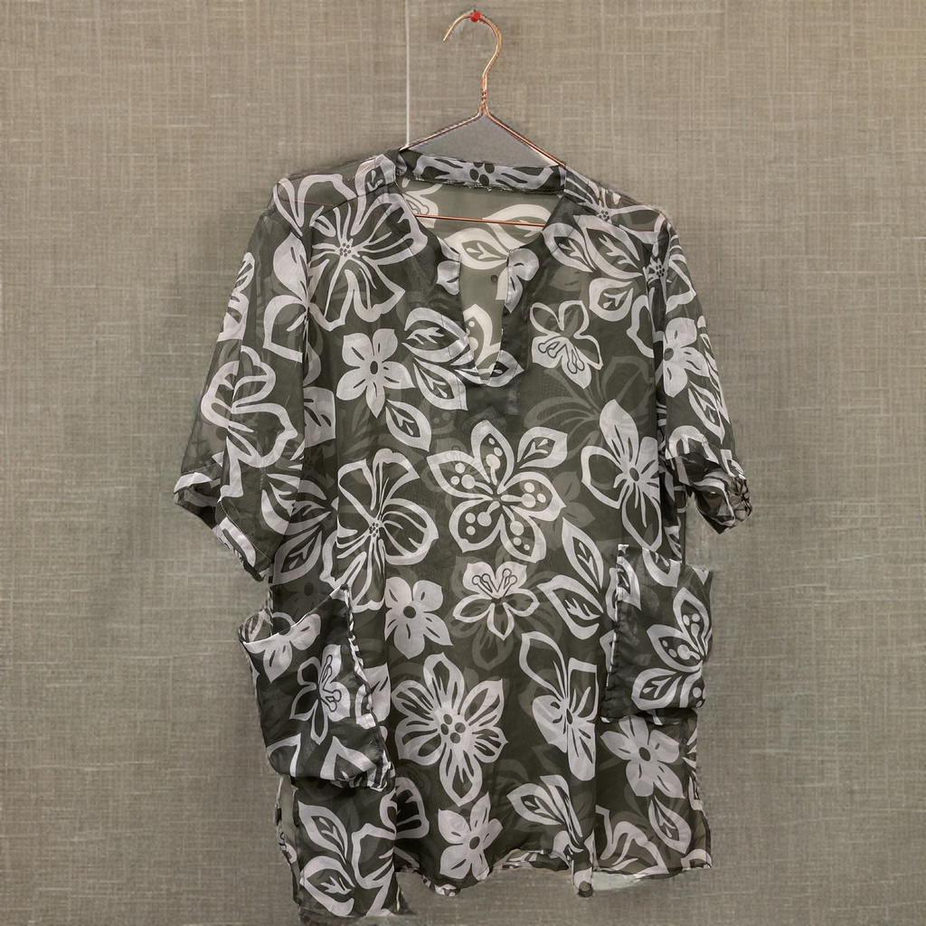 Rubynee  Vintage y2k Hawaii floral print khaki green blouse