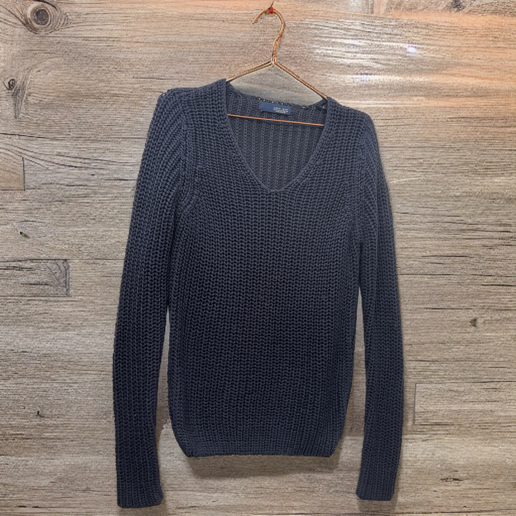 Rubynee Vintage y2k Zara Knitted Blue V-Neck Sweater