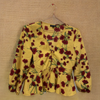 Rubynee  Vintage y2k Topshop Women Yellow Red Floral 3/4 Sleeve Polyester Crop Peplum Top size XS