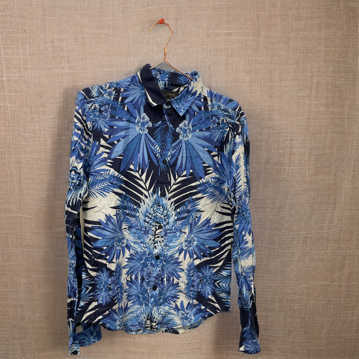 Rubynee  Vintage y2k zara man mens floral print blue short sleeve shirt