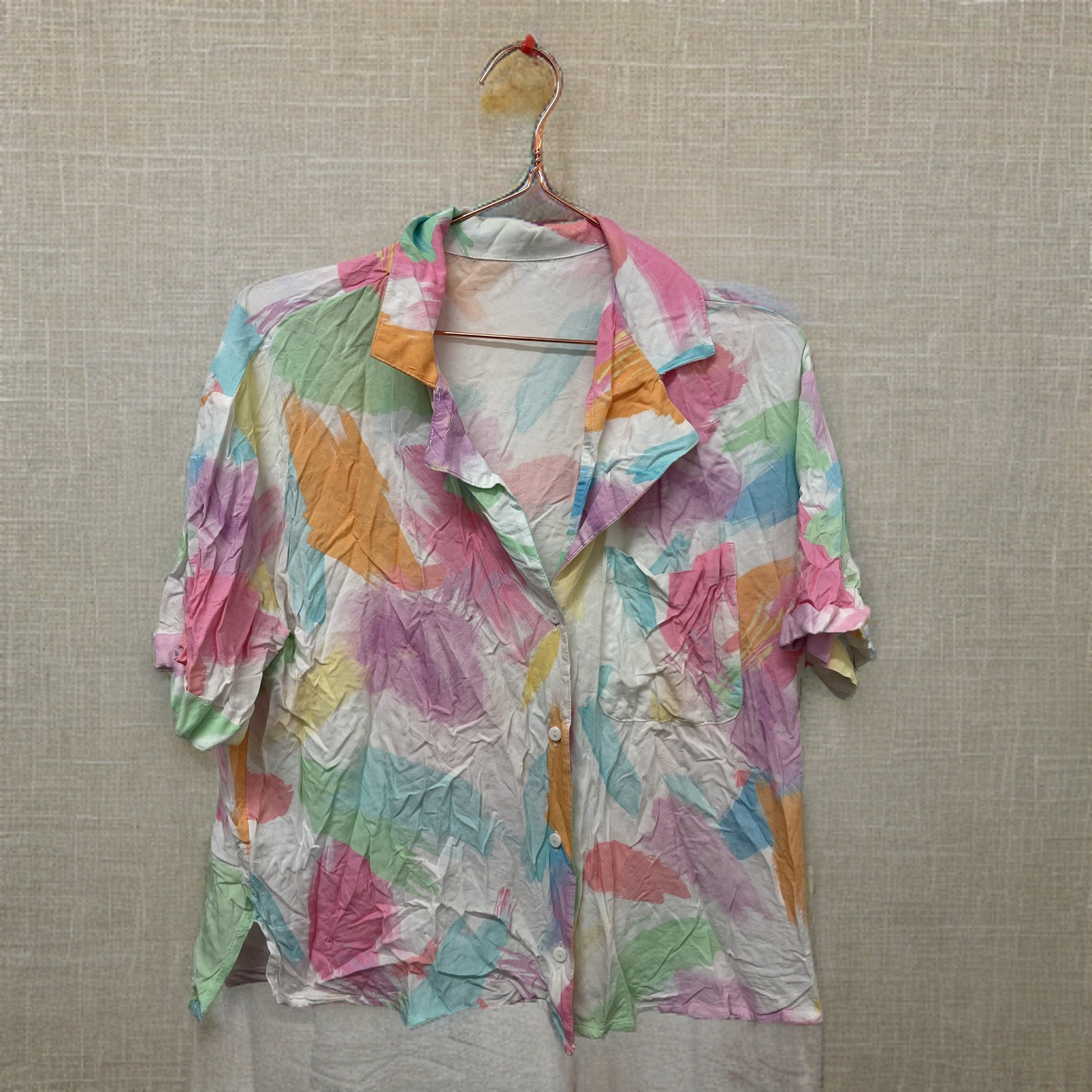 Rubynee  Vintage y2k multi color abstract print short sleeve shirt