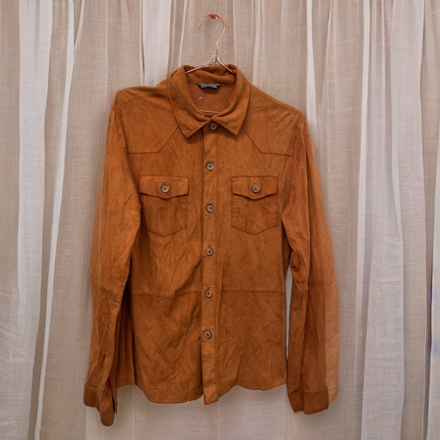 Rubynee  Vintage y2k mens suede orange denim couture long sleeve shirt