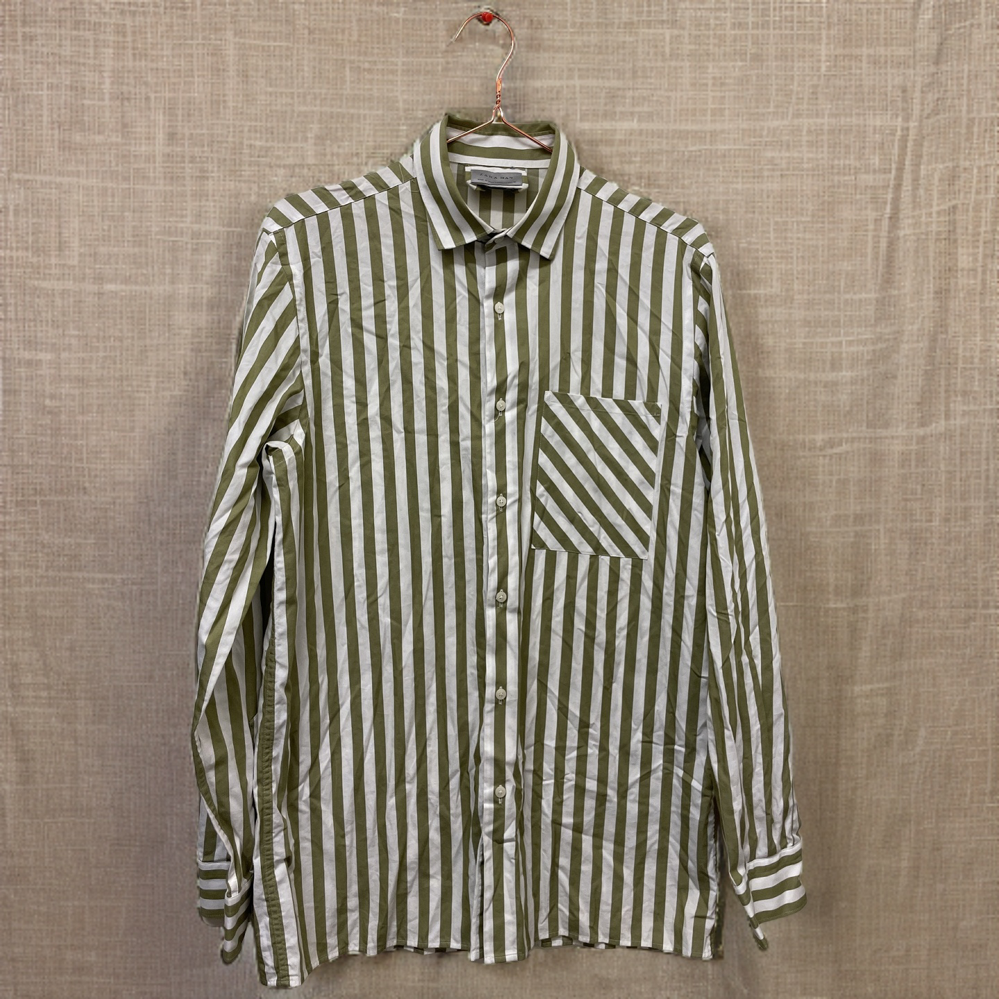 Rubynee  Vintage y2k zara man green stripe slim fit shirt size M