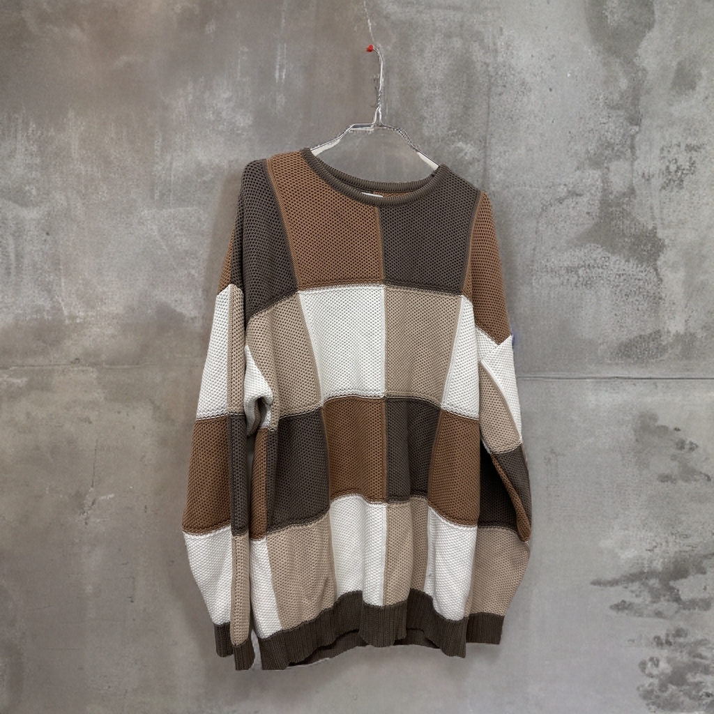 Rubynee Vintage y2k brown box patterned zara sweater