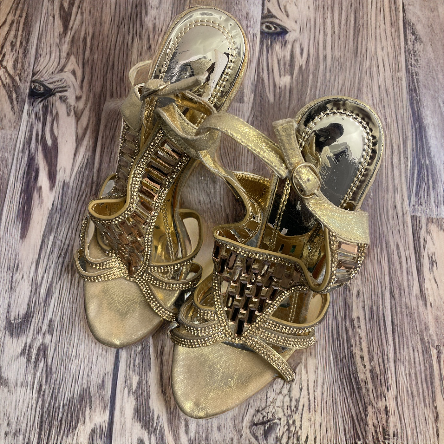 Vintage Gold Hazel Satin Fabric Leather Mid Heel Slingback size 38