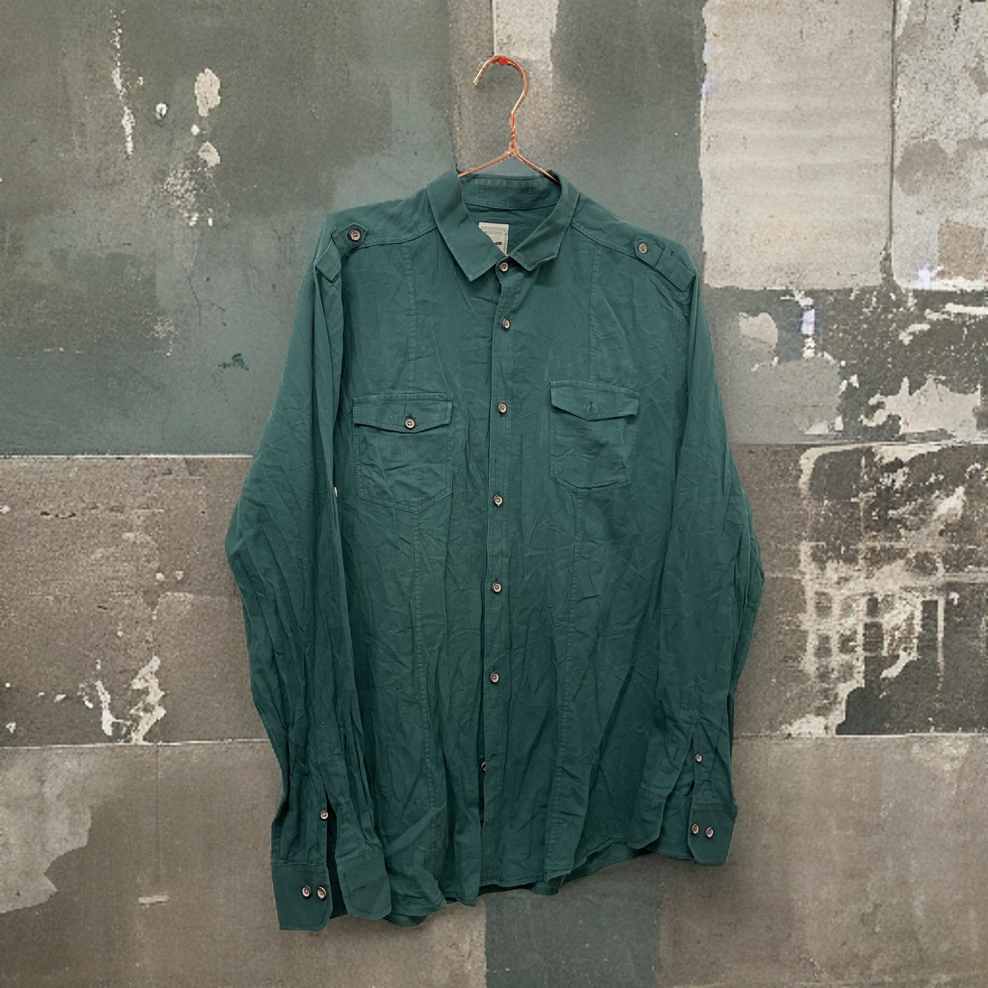 Rubynee Vintage y2k regular fit mens defacto green long sleeve shirt