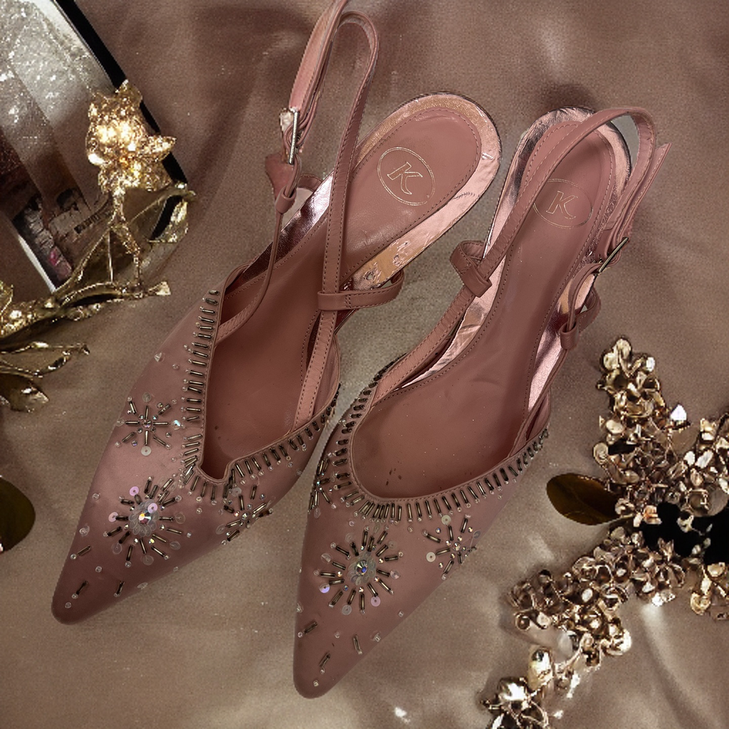 Vintage pink party shoe rhinestone beaded size uk 5.5
