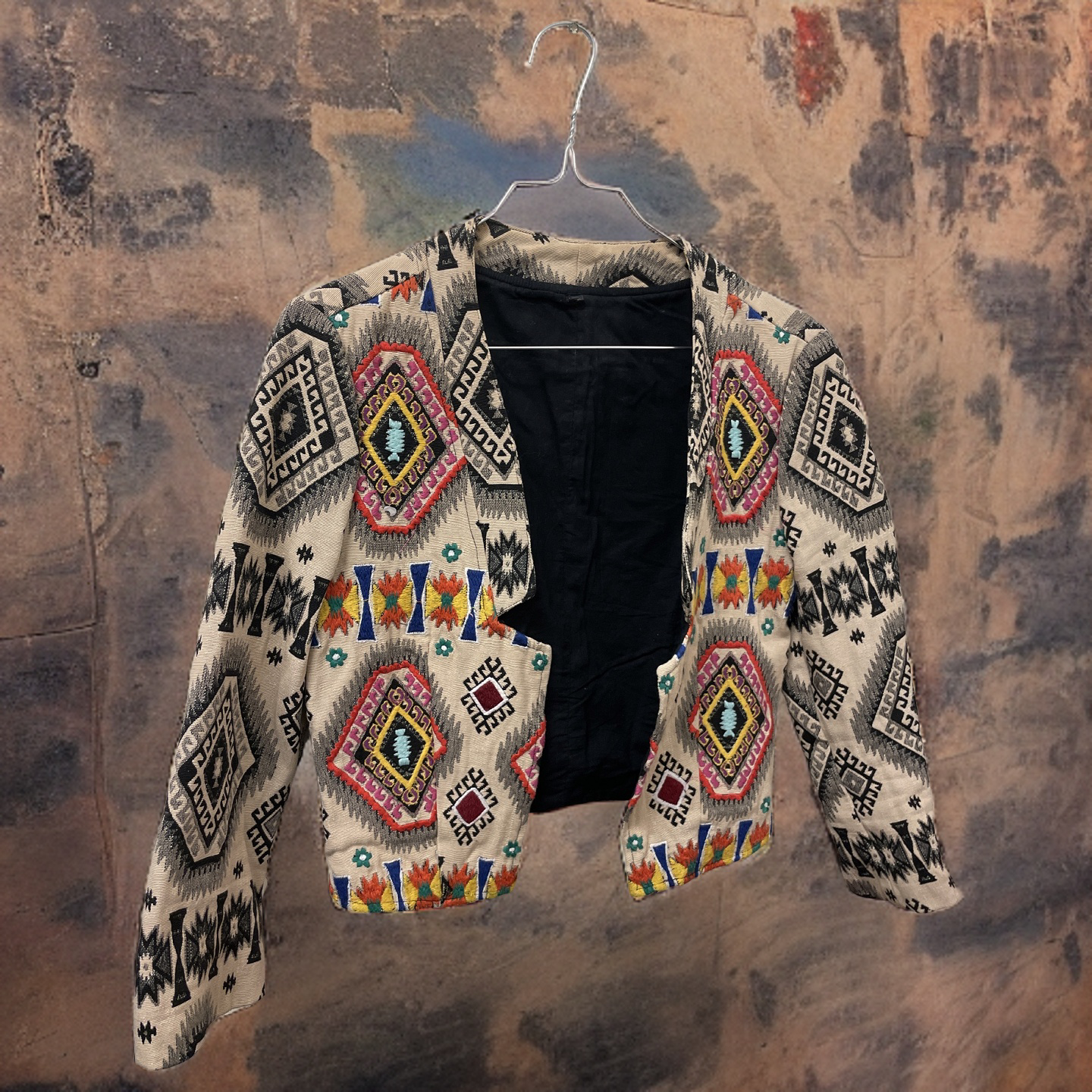 Rubynee Vintage y2k Multi Color Polyester women Geometric Print Jacket