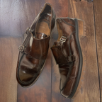 Vintage mens double buckle brown leather shoe size 41