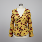 Rubynee  Vintage y2k Topshop Women Yellow Red Floral 3/4 Sleeve Polyester Crop Peplum Top size XS