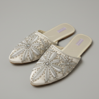 Rubynee Vintage y2k Benhams women flower embroidery silver flat slide