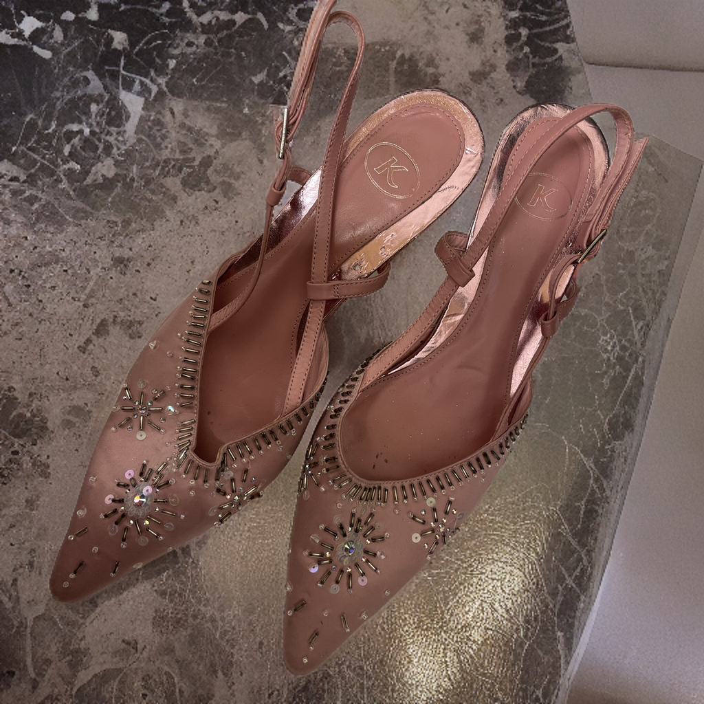 Vintage pink party shoe rhinestone beaded size uk 5.5