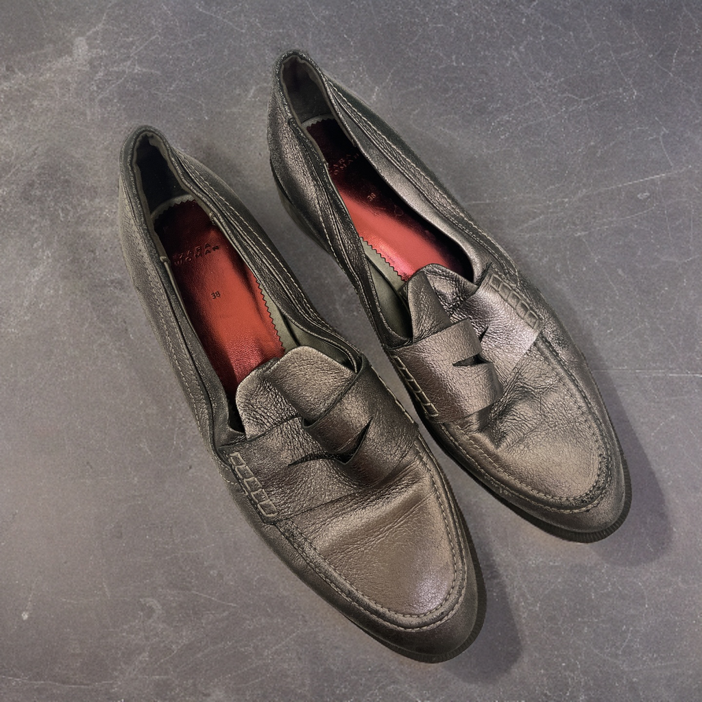 Vintage zara women grey loafers size 38