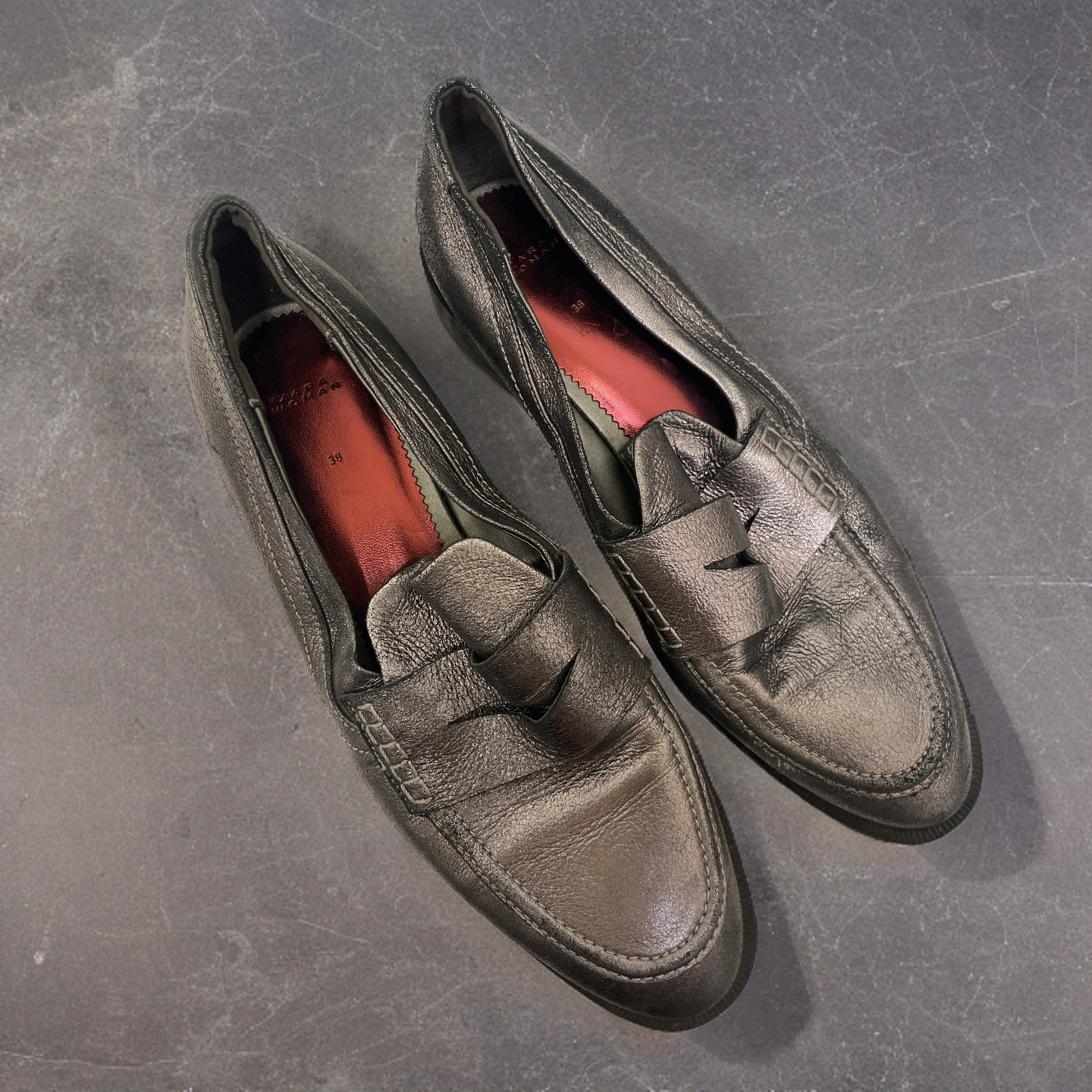 Vintage zara women grey loafers size 38