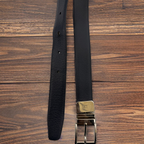 Vintage black genuine leather mens square buckle belt size m