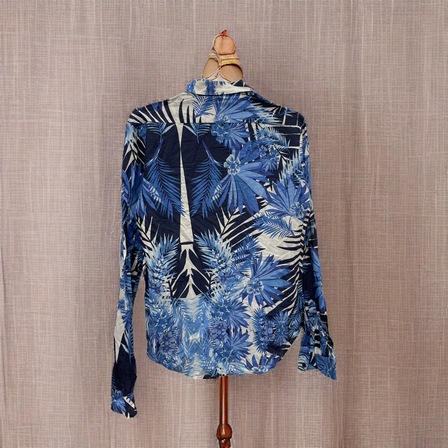 Rubynee  Vintage y2k zara man mens floral print blue short sleeve shirt
