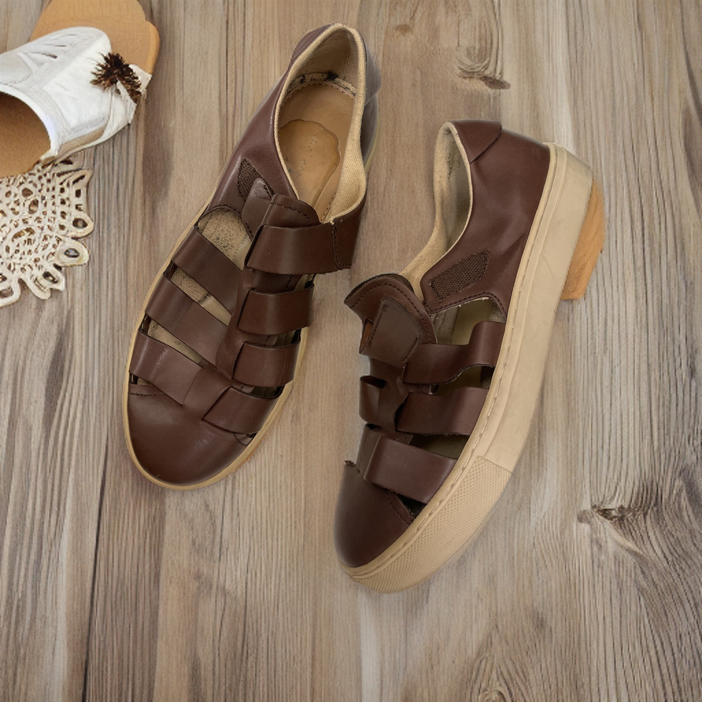 Vintage zara man brown cage leather sandal size 41