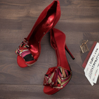 Vintage women red wedding heel shoe size uk 4