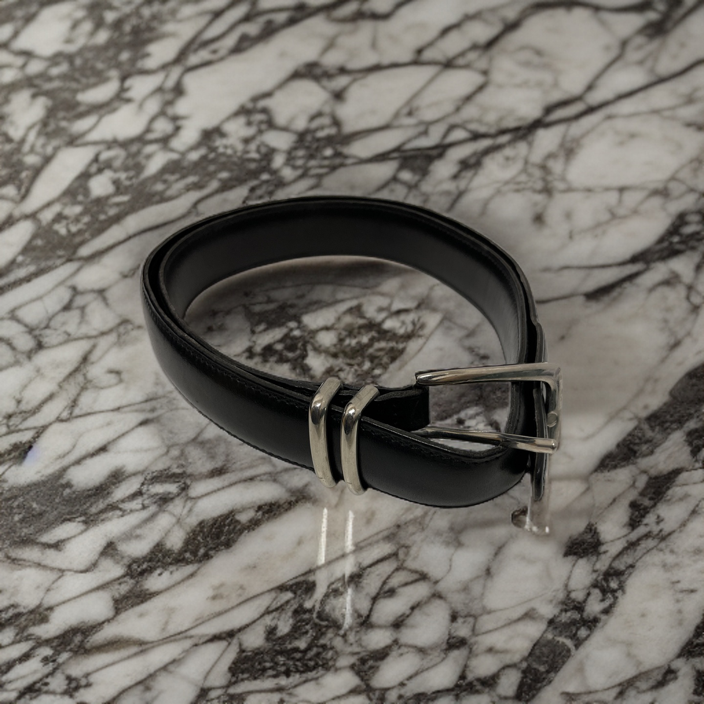Vintage mens black leather square buckle belt size M
