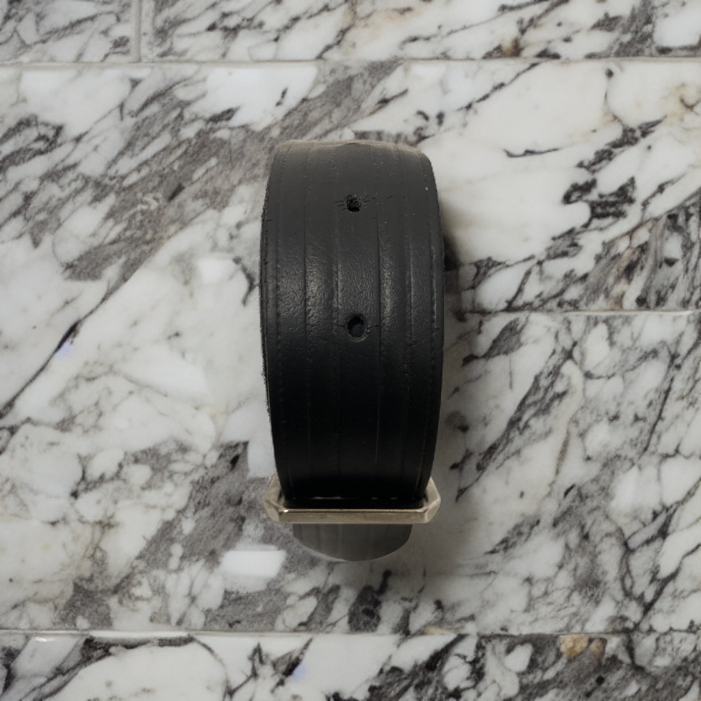 Vintage mens black leather squared buckle belt