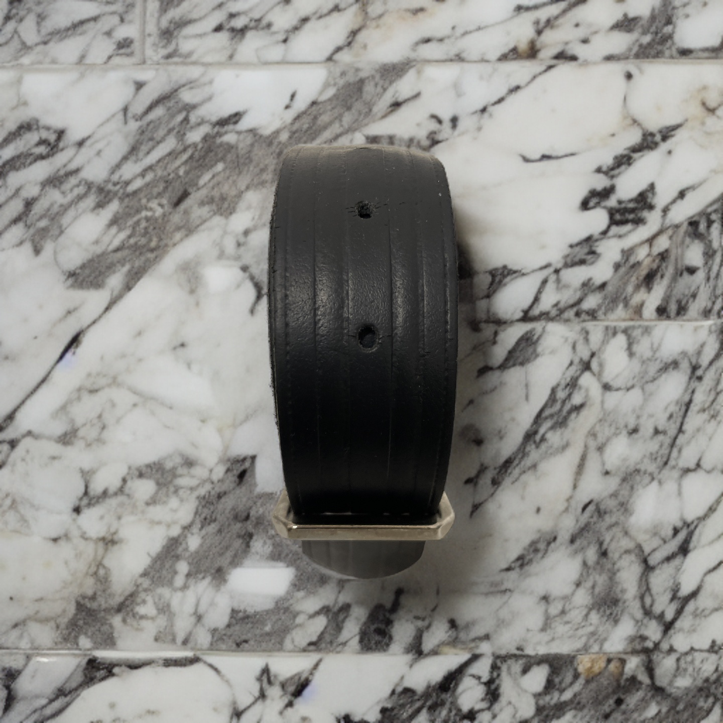Vintage mens black leather squared buckle belt