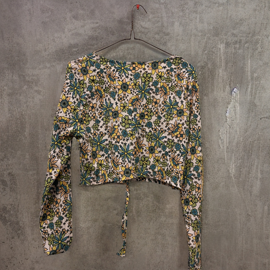 Rubynee Vintage y2k Floral patterned Silk multi Hippie Wrap Top