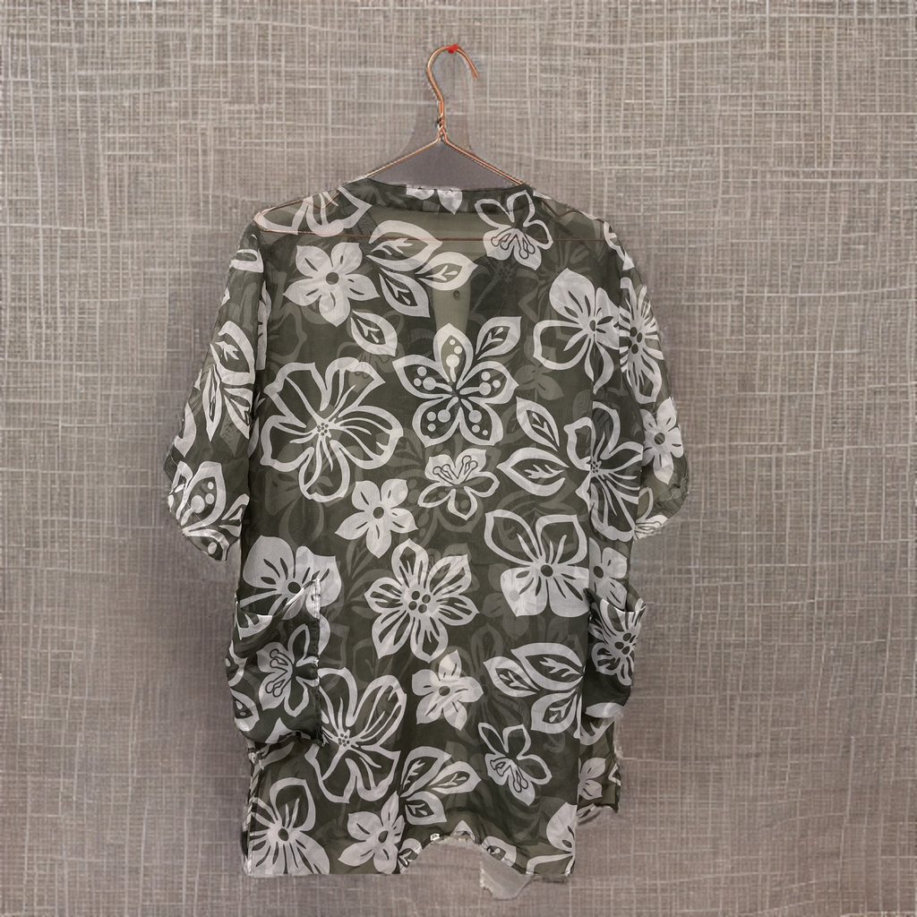 Rubynee  Vintage y2k Hawaii floral print khaki green blouse