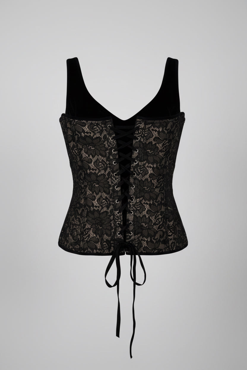 Full Strap Corset Stretch Satin Panels Bustier Lingerie in L SKU 6969 L 14 W14