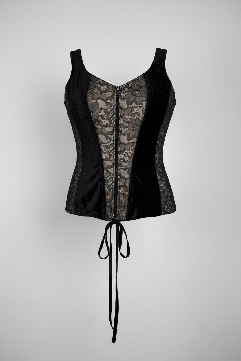 Black lace corset top with adjustable back and side ties #goth #grunge size L sku 6969 L 14 W14