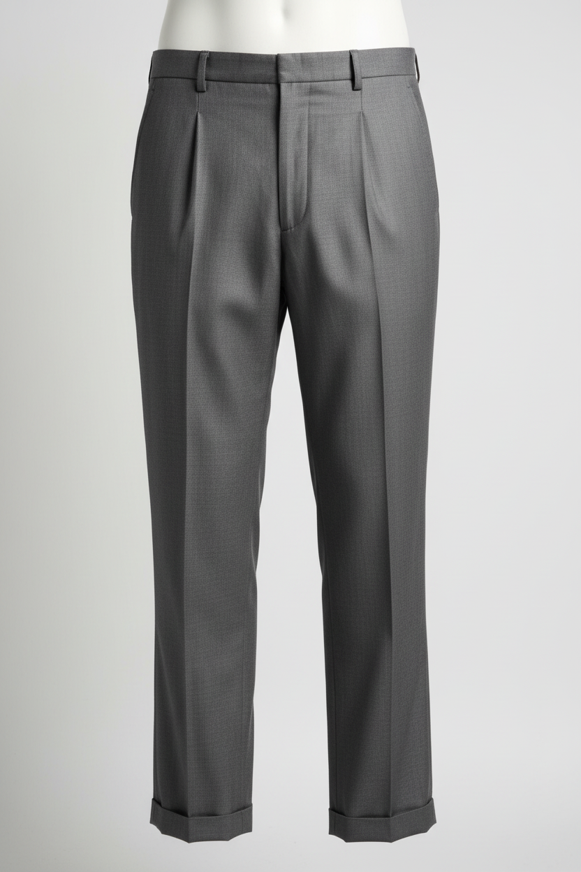 A pair of Giorgio Armani Collezioni men's brown dress pants made from viscose and polyester, displayed against a white background.