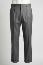 A pair of Giorgio Armani Collezioni men's brown dress pants made from viscose and polyester, displayed against a white background.