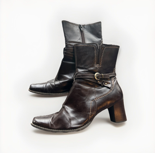 Ginu kenduri Women Brown Patent Leather Ankle Boot Heel Shoe Size 41 SKU 6743