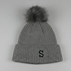 Gray Ribbed Knit Beanie with S graphics crest SKU 7259