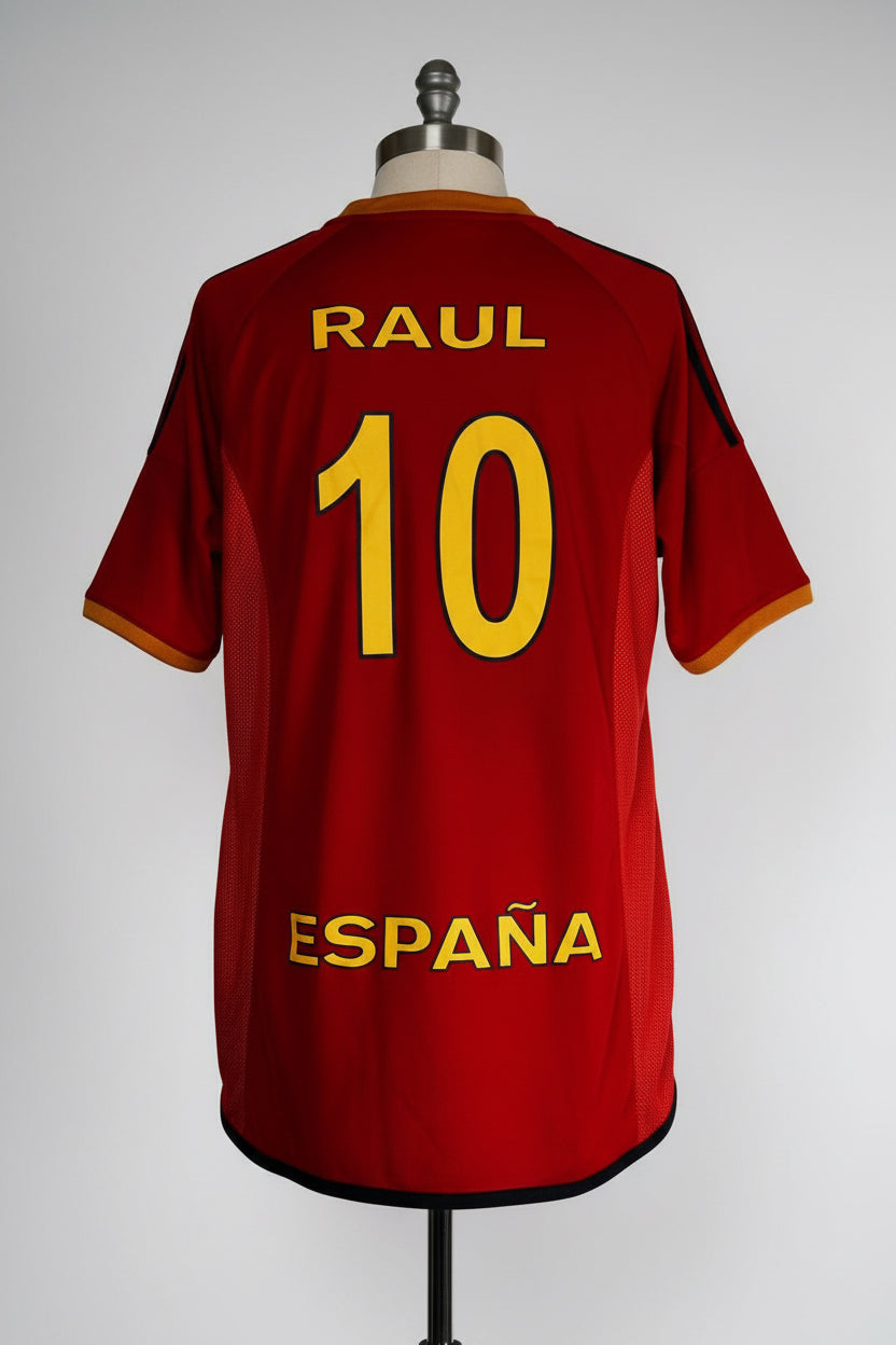 Vintage Spain 2002 World Cup red and yellow football shirt football raul no 10 size xl 
SKU 7084