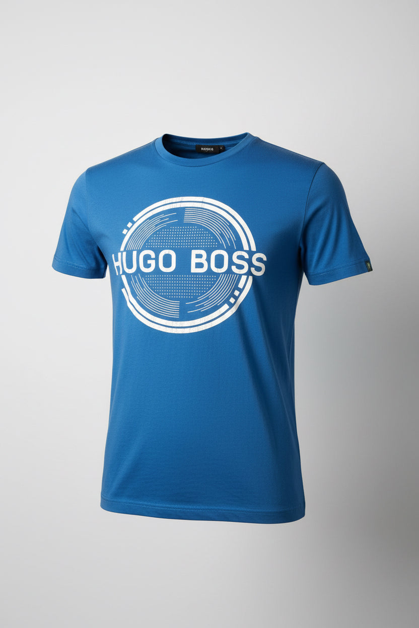 Hugo Boss blue Contrast Circle Logo Print T-shirt in small sku 6905