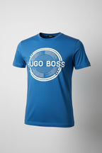 Hugo Boss blue Contrast Circle Logo Print T-shirt in small sku 6905