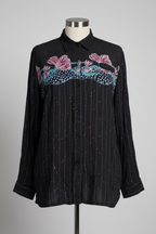 Vintage black flower long sleeve button up unisex shirts in M| L30W18|SKU 5523