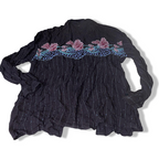 Vintage black flower long sleeve button up unisex shirts in M| L30W18|SKU 5523