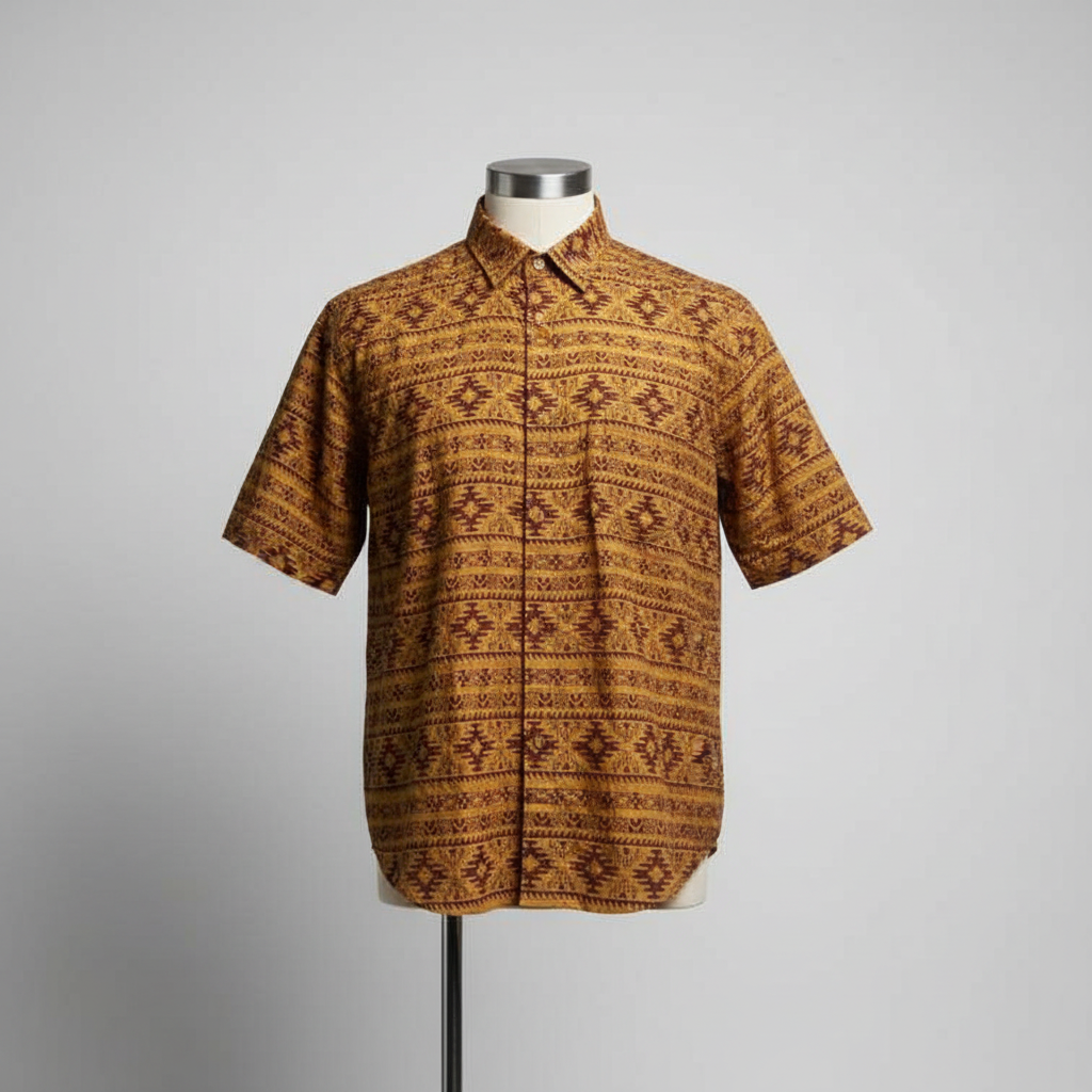 Vintage women Hawaiian orange geometric print in L shirt|L27W19|SKU 5524