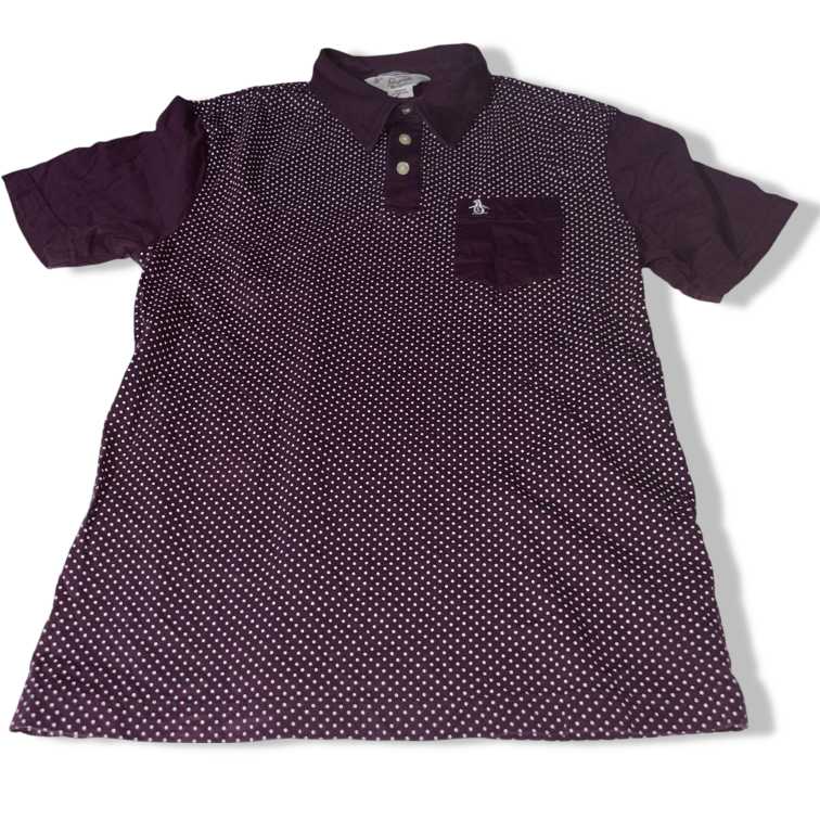 Vintage Penguin polka dot burgundy Polos for Men SLIM fits in M|L27 W18|SKU 5525