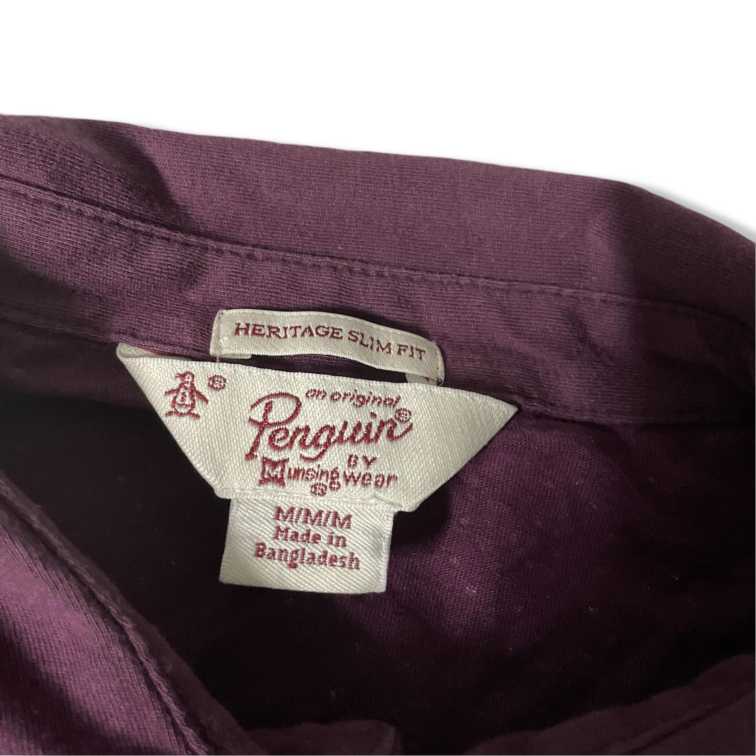 Vintage Penguin polka dot burgundy Polos for Men SLIM fits in M|L27 W18|SKU 5525
