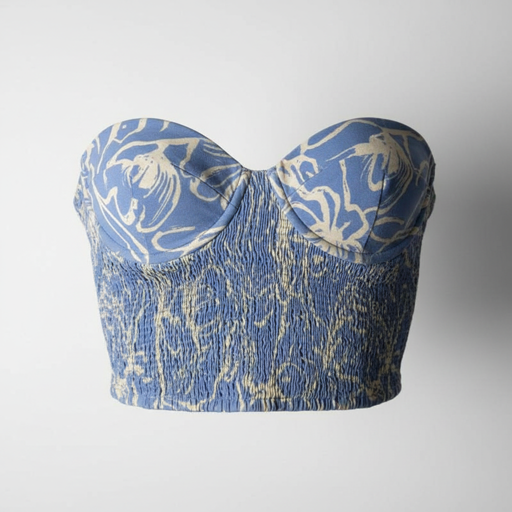 Vintage Zara Women's Blue and White Corset in XS|L11W 8| SKU 5528