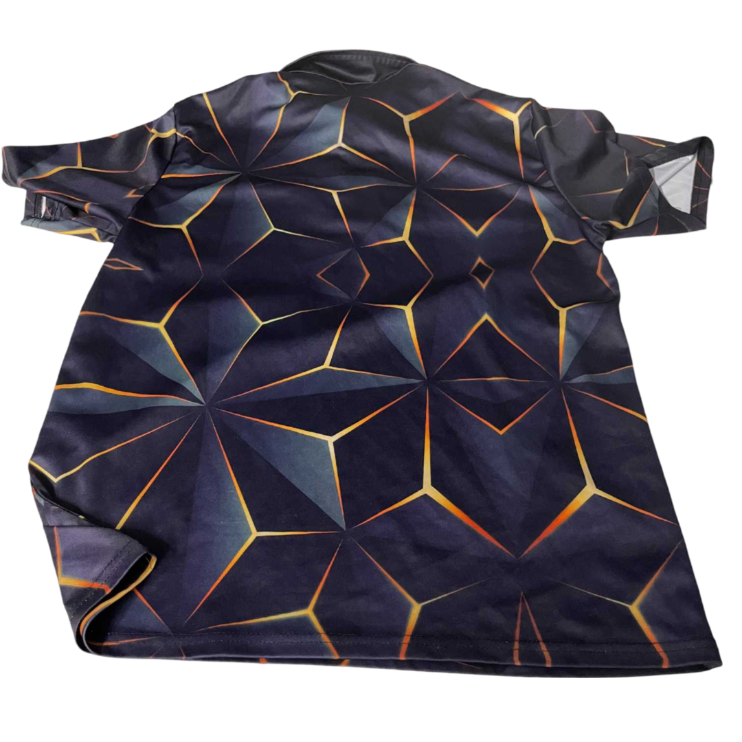Vintage mens 3D pattern black short sleeve 1/4 zip polo shirt in M|L29 W18|SKU 5531
