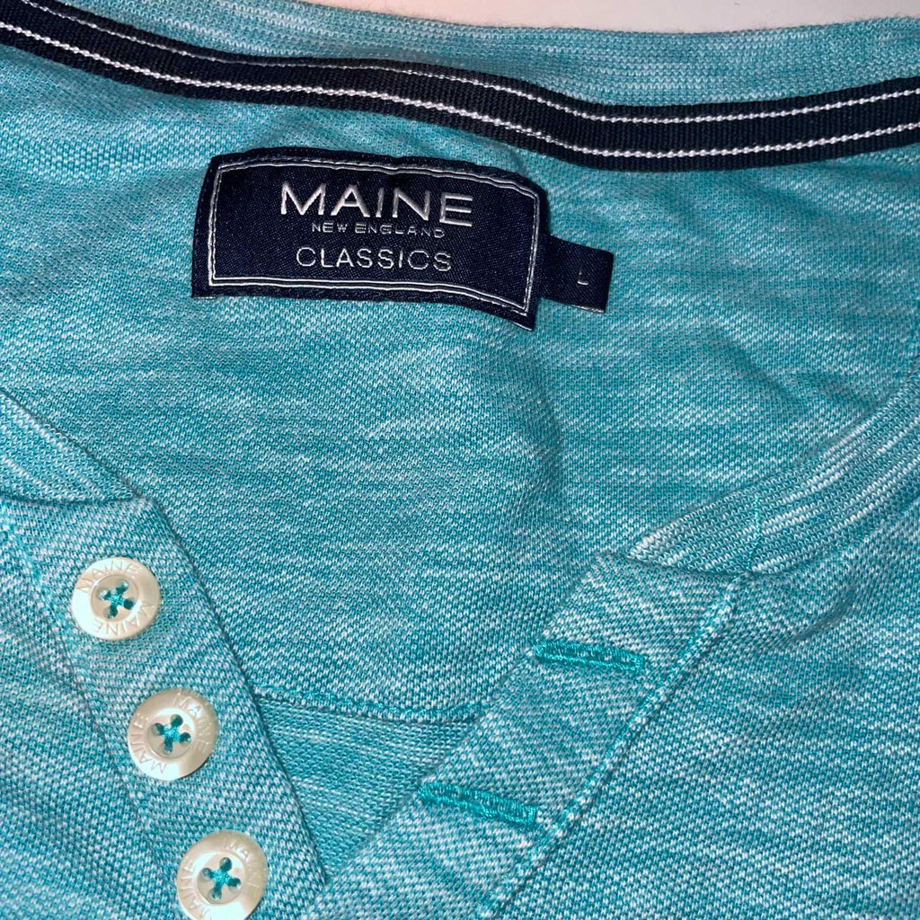 Vintage men Maine New England classic green 1/4 button V-neck tees in L| L27 W23|SKU 5536