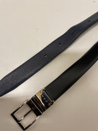 Vintage black genuine leather mens square buckle belt size m