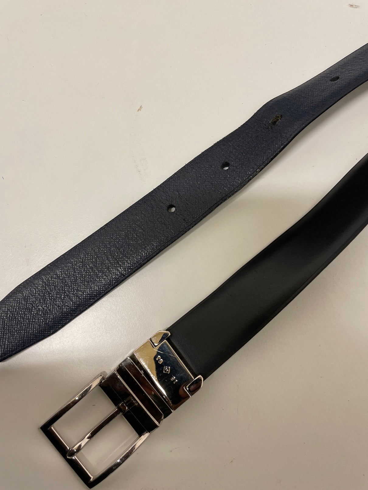 Vintage black genuine leather mens square buckle belt size m